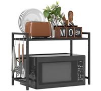 HOMCOM Porta Microonde Salvaspazio Estensibile a 2 Livelli con 3 Ganci, Supporto Microonde in Metallo, 39.5-64x32x47.5 cm, Nero