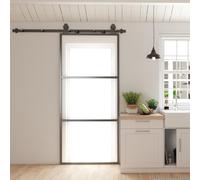 HOMCOM Porta Scorrevole Esterna Muro 91.4x203.2 cm in Vetro Satinato