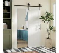 HOMCOM Porta Scorrevole in Stile Country con Binario e Maniglia, Porta da Interno in MDF e Acciaio con Accessori di Montaggio, 71.5x213.4 cm, Bianco e Nero