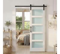 HOMCOM Porta Scorrevole Interno 71.2x213.4cm in Vetro Satinato, MDF e Pino, Binario Silenzioso in Acciaio, Kit Ferramenta, Maniglia Migliorato, Porta da Interno Stile Industriale, Impermeabile, Bagno