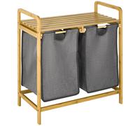 HOMCOM Portabiancheria in bambù con Doppio cesto e Ripiano 63.5x33x73cm, Grigio