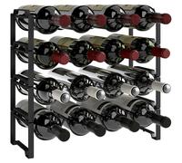 HOMCOM Portabottiglie a 4 Livelli a Onda Impilabili in Metallo Nero