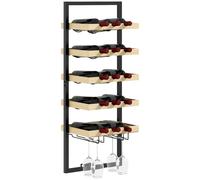 HOMCOM Portabottiglie da Parete in Legno e Acciaio per 15 Bottiglie e 4 Calici