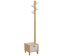 HOMCOM Portaoggetti per albero in bambù con cassetto in panca e 8 ganci per appendere vestiti, borse a tracolla per soggiorno, sala 35x35x177 cm, naturale