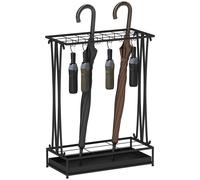 HOMCOM Portaombrelli con Vaschetta, 21 Fori e 24 Ganci in Acciaio Nero