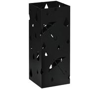 HOMCOM Portaombrelli in Metallo con 4 Ganci, Porta Ombrelli di Design con Vaschetta Scolapioggia e Decorazioni, 15.5x15.5x41cm, Nero