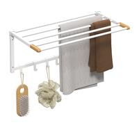 HOMCOM Portasciugamani a Parete Pieghevole con 5 Barre e 6 Ganci Legno e Acciaio