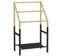 HOMCOM Portasciugamani a Terra con 3 Barre 51x31x85.5 cm Nero e Color Legno