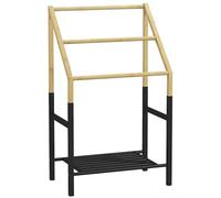HOMCOM Portasciugamani a Terra in Bambù e Acciaio con 3 Barre, Porta Asciugamani a Terra con Ripiano Inferiore Portaoggetti, 51x31x85.5 cm, Nero e Color Legno