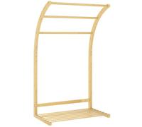 HOMCOM Portasciugamani in bambù a 3 barre con ripiano portaoggetti, portasciugamani autoportante per bagno e lavanderia, finitura naturale