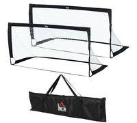 HOMCOM Porte da calcio, rete da calcio, set di 2 mini porte, pieghevoli, in metallo, in tessuto Oxford, per bambini, per esterni, nero, 183 x 90 x 90 cm