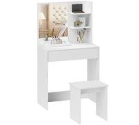HOMCOM Postazione Trucco a 3 Ripiani e Cassetti con Specchio e Sgabello Abbinato, Toeletta Trucco da Camera in Truciolato, 75x40x137 cm, Bianco