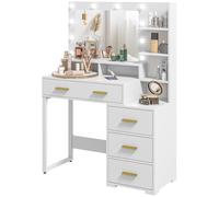 HOMCOM Postazione Trucco con Luci LED, Toeletta Trucco con 4 Cassetti, 6 Ripiani Aperti e Specchio, Tavolo Toeletta per Camera da Letto, Moderno, 100x40x138 cm, Bianco