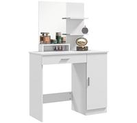 HOMCOM Postazione Trucco con Mobile con Anta, Cassetto, Specchio per Trucco e Ripiani Aperti, Toeletta Trucco in Truciolato, 90x38x138 cm, Bianco