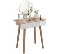 HOMCOM Postazione Trucco con Specchio Ф39cm 70x39x119-128cm Bianco e Rovere