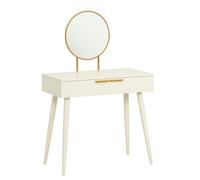 HOMCOM Tavolo da Trucco con Specchio e 2 Cassetti per Accessori in Legno Bianco