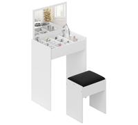 HOMCOM Tavolo da toletta con specchio retrattile sgabello contenitore 9 moderno in pannello truciolare bianco nero 60.2 x40.2 x 79cm Aosom