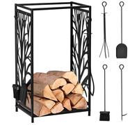 HOMCOM Potalegna di Design per Camino in Acciaio Nero e Antiruggine, per Interni ed Esterni, 46 x 30 x 70 cm Aosom