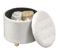 HOMCOM Pouf Cassapanca Sgabello Rotondo, Pouf Poggiapiedi in Tessuto Bouclette, per camera da letto, ingresso, soggiorno, carico 120 kg, Ø 45 x 41 cm, bianco