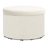 HOMCOM Pouf Cassapanca Sgabello Rotondo, Pouf Poggiapiedi in Velluto a Coste, per camera da letto, ingresso, soggiorno, carico 120 kg, Ø 60 x 41 cm, Beige