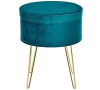 HOMCOM Pouf Contenitore 2 in 1 con Funzione Sgabello e Tavolino, in Legno e Velluto Verde, Metallo con Finitura Oro, 36x36x45cm