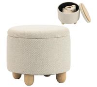 HOMCOM Pouf Contenitore Rotondo 19L in Tessuto Effetto Iuta, Sgabello Contenitore con Coperchio, Capacità 120kg, 38.5x38.5x33.5 cm, Camera da Letto, Soggiorno, Ingresso, Beige