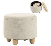 HOMCOM Pouf Contenitore Rotondo 19L in Tessuto Effetto Iuta con Coperchio, Beige