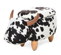 HOMCOM Pouf Decorativo Imbottito con Vano Portaoggetti a Tema Animale, 62x35x36 cm, Nero e Bianco Aosom Italy