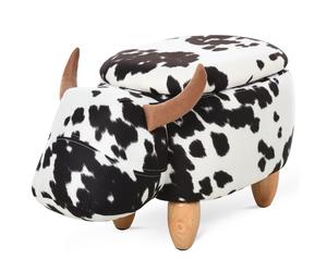 HOMCOM Pouf Decorativo Imbottito con Vano Portaoggetti a Tema Animale, 62x35x36 cm, Nero e Bianco Aosom Italy