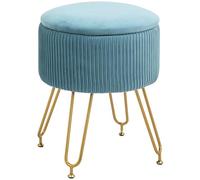 HOMCOM Pouf portaoggetti da 13,5 l, pouf lounge sgabello da toeletta in velluto con gambe in acciaio, trucco vanità, poggia piede rotondo fino a 110 kg, per corridoio, camera da letto, soggiorno, blu