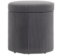 HOMCOM Pouf rotondo da 40 cm, poggiapiedi in velluto a coste con coperchio e gambe rimovibili, sgabello da toeletta per soggiorno, camera da letto, grigio