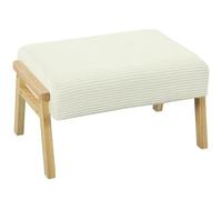 HOMCOM Pouf Sgabello con Cuscino Morbido, Gambe in Legno, Bianco Crema | Pouf in velluto a coste imbottito per camera da letto e soggiorno