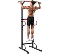 HOMCOM Barra per Trazioni Power Tower Stazione Fitness Multifunzione con Altezza Regolabile 171-219cm Nero Rosso Aosom