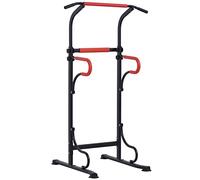 HOMCOM Barra per Trazioni Power Tower Stazione Fitness Multifunzione con Altezza Regolabile 171-219cm Nero Rosso Aosom
