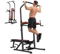 HOMCOM Power Tower Pieghevole, Panca Piana Regolabile, Rack Palestra | Multifunzione, Barre per Dip e Trazioni, Altezza Regolabile 7 Livelli, in Acciaio, Allenamento Fitness Casa Palestra