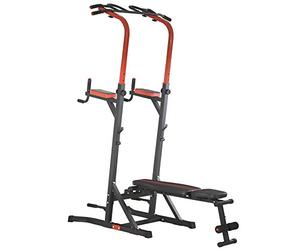 HOMCOM Power Tower Stazione per Allenamento Pieghevole e Multiuso con Barra Trazioni e Sedia Romana, 108x178x202-238cm