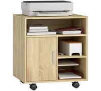 HOMCOM Printer Cabinet on Wheels, supporto per stampante con scomparti aperti e porta, per ufficio, casa, studio, 60x50x65,5 cm, naturale