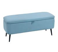 HOMCOM Puff Storage Panca imbottita in lino sintetico con coperchio incernierato e gambe in acciaio per camera da letto, soggiorno, ingresso con un carico di 150 kg 101x38,5x44,5 cm Azzurro