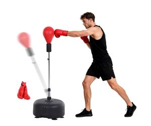 HOMCOM Punching Ball da Terra Altezza Regolabile 4 Livelli 136-154 cm Rosso