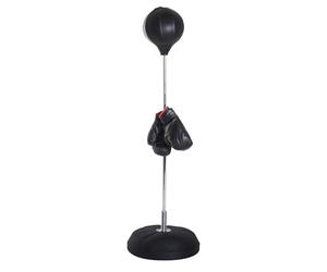 HOMCOM Punching Ball da Terra per Adulti, Sacco da Boxe da Terra con Base Riempibile, Pompa ad Aria e Guantoni, Altezza Regolabile da 126-144 cm, Speed Bag per Home Gym Casa e Palestra, Nero