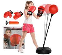 HOMCOM Punching Ball da Terra per Bambini da 5-10 Anni con Guantoni e Altezza Regolabile, Rosso