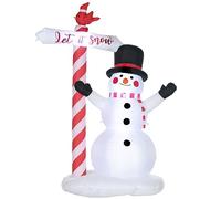 HOMCOM Pupazzo di neve gonfiabile con cartello 3 LED, decorazione gonfiabile natalizia per esterni ed interni, altezza 213 cm, poliestere impermeabile, bianco