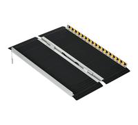 HOMCOM Rampa per Sedia a Rotelle Pieghevole in Lega di Alluminio, Rampa per Disabili con Deflettori e Adesivi, 91x73.6x5.1 cm, Nero
