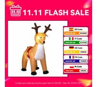 Homcom Renna natalizia gonfiabile da 180 cm con luci a LED, decorazione natalizia con ventilatore interno e accessori, poliestere Ip44