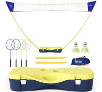 HOMCOM Rete da badminton con supporto per rete da badminton con 4 racchette portatili