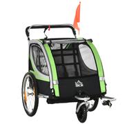 HOMCOM Rimorchio Bici Bambini e Passeggino 2 in 1 con Tasche e Bandierina