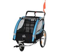 HOMCOM Rimorchio Bici Passeggino per 2 Bambini con Bandierina e Cinture 5 Punti