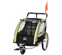 HOMCOM Rimorchio Bici Passeggino per 2 Bambini con Bandierina e Cinture 5 Punti