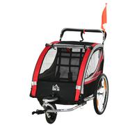 HOMCOM Rimorchio Bici Passeggino per 2 Bambini con Bandierina e Cinture 5 Punti