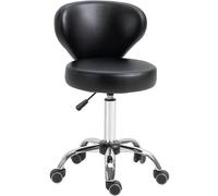 HOMCOM Roulette de Massage - Sgabello da lavoro girevole a 360° - Seduta regolabile 49-64H cm, schienale ergonomico - metallo cromato rivestito sintetico Nero